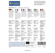Romello F1 Cherrytomatensamenpackung mit Informationen zu Anbau und Ernte