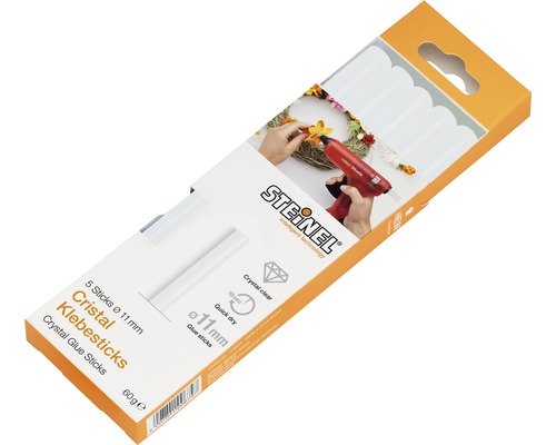 Bâtons de colle Steinel Ø 11 mm Cristal pack de 5 Paquet de cinq bâtons de colle thermofusible transparents d''un diamètre de onze millimètres
