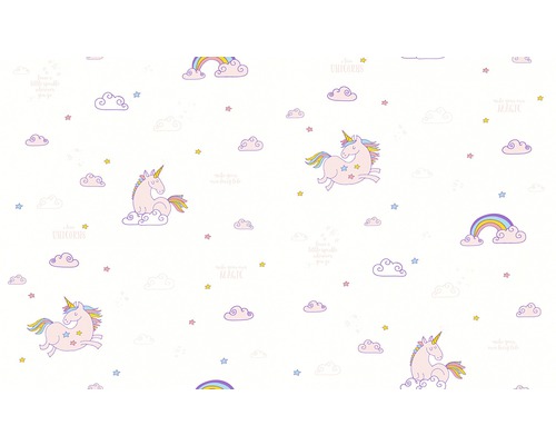 Papier peint avec motifs de licornes, de nuages et d''arcs-en-ciel