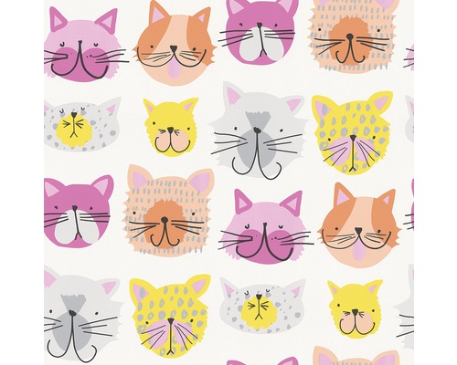 Papier peint 36754-2 Boys & Girls têtes de chats multicolores
