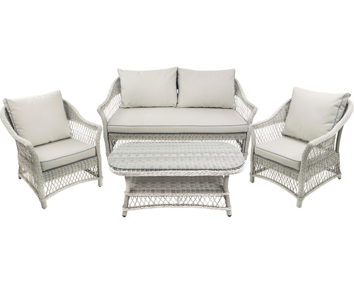 Gartenmöbelset aus Rattan mit Sofa, zwei Sesseln und einem Tisch