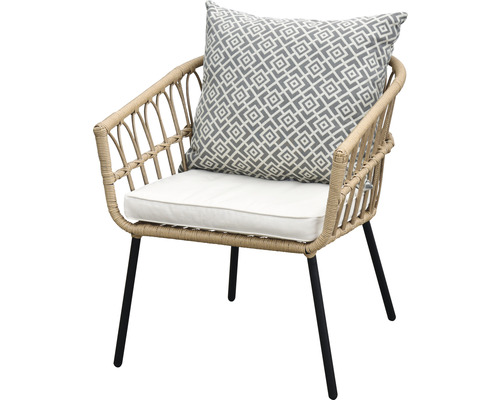 Fauteuil en rotin avec coussin d''assise et coussin décoratif