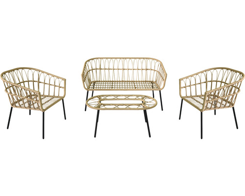 Ensemble de meubles de jardin en rotin avec canapé, deux fauteuils et table