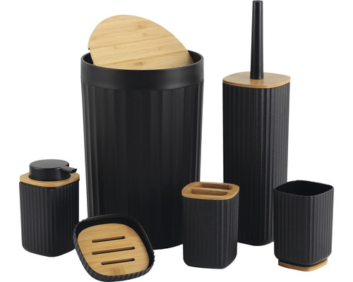 Badset 6-teilig Kunststoff schwarz/Bambus Badset 6-teilig Kunststoff schwarz/Bambus