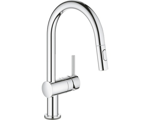 Küchenarmatur mit hohem Auslauf und herausziehbarer Spülbrause