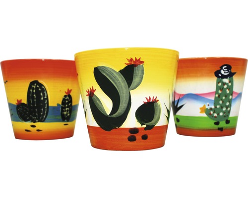 Cache-pot en céramique cactus H 8.5 cm couleurs assorties