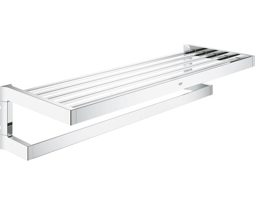 Porte-serviettes GROHE Selection Cube 60 cm avec tablette chrome 40804000 Étagère de salle de bain Grohe Essentials avec porte-serviettes