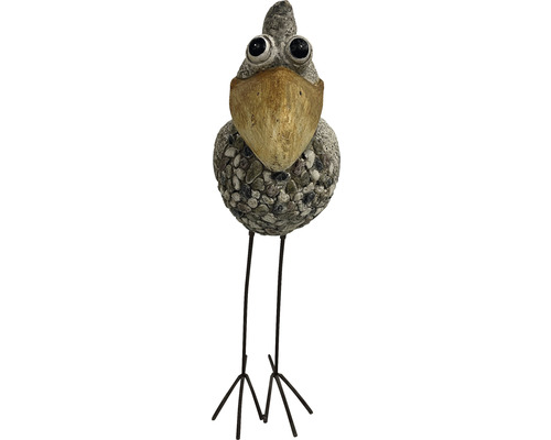 Figurine décorative de jardin Lafiora gros oiseau en fibre de verre 26,5 x 14 x 50 cm gris