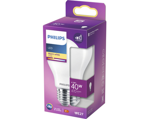 Lampe LED Philips 4,5 watts avec culot E27 dans son emballage