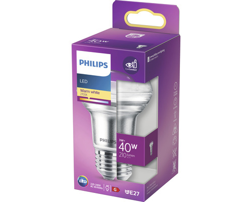 Ampoule LED Philips avec culot E27 et lumière blanc chaud dans son emballage