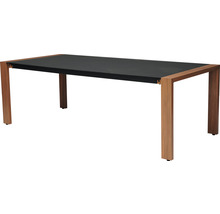 Table de salle à manger avec plateau noir et pieds en bois