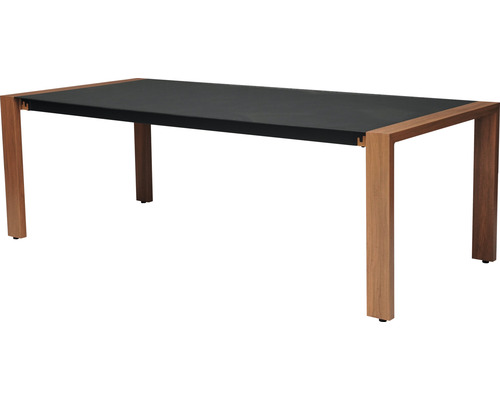 Table de salle à manger avec plateau noir et pieds en bois
