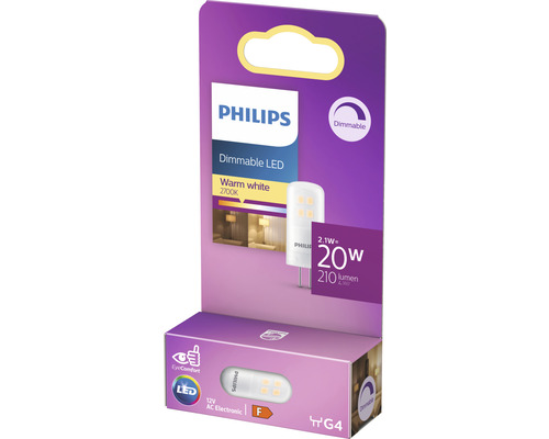 Philips G4 LED Leuchtmittel, dimmbar, Warmweiß, 2,1 Watt