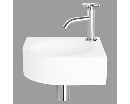 Handwaschbecken - Set inkl. Standventil chrom WOLGA Sanitärkeramik emailliert weiss 30x30 cm