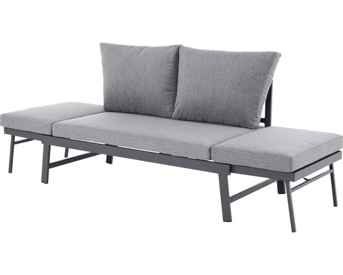 Graue Gartenbank mit Kissen und Aluminiumrahmen