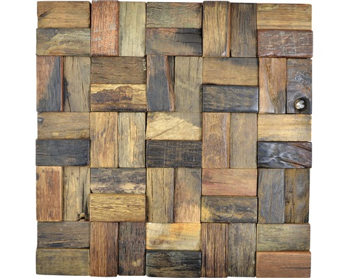 Holzmosaik Bowd 25 Parkett Boat 30x30 cm Old Wood FSC Quadratische Wandfliese aus Holz