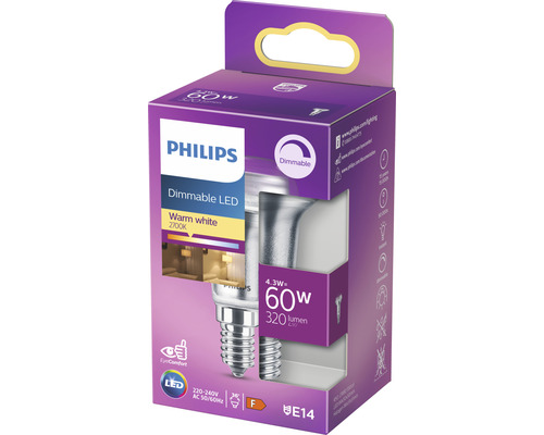 Philips LED Lampe, dimmbar, 4.3 Watt, E14 Sockel, Warmweiss
