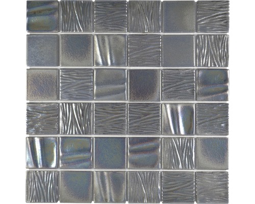 Keramikmosaik CG KN3 Quadrat Kanran 29.5x29.5 cm black Mosaikfliese mit quadratischen Elementen und verschiedenen Oberflächenstrukturen