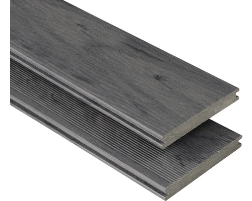 Lame de terrasse Konsta en bois composite Masivo profilé plein mat 20x145 mm (au mètre à partir de 1000 mm jusqu'à 6000 mm max.) gris foncé
