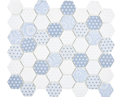 Mosaïque en verre Emily HX45 Hexagon 32,40x28 cm bleu clair