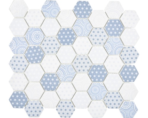 Mosaïque en verre Emily HX45 Hexagon 32,40x28 cm bleu clair Mosaïque avec motif hexagonal