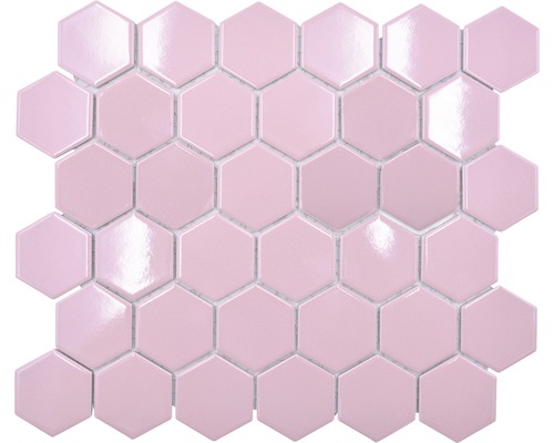 Mosaïque en céramique Hexagon Uni HX 520 32.5x28.1 cm vieux rose brillant