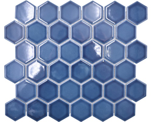Mosaïque en céramique Hexagon Uni HX 530 32.5x28.1 cm vert bleu brillant