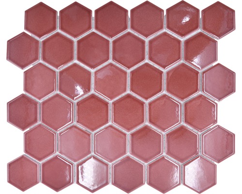 Keramikmosaik Hexagon Uni HX 540 32.5x28.1 cm bordeauxrot glänzend