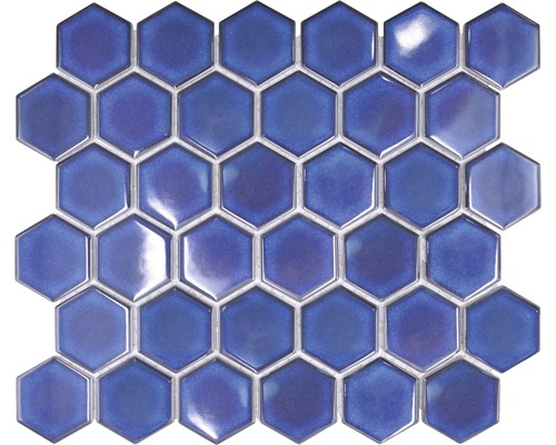Keramikmosaik Hexagon Uni HX 560 32.5x28.1 cm kobaltblau glänzend