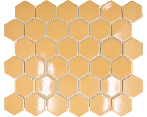 Keramikmosaik Hexagon HX 570 32,5x28,1 cm ockerorange glänzend