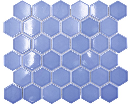 Mosaïque en céramique Hexagon Uni HX 580 32.5x28.1 cm bleu clair brillant