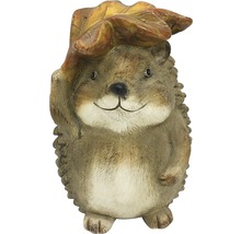 Dekorative Igel-Figur mit Blatt als Gartendekoration