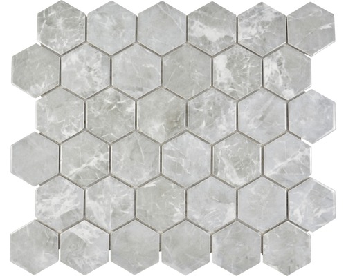 Mosaïque en céramique HX Curio MG Hexagon 32,5x28,1 cm gris Carreau de mosaïque hexagonale en marbre