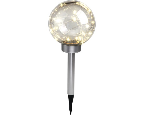 Boule solaire à LED Vintage IP44 avec piquet de terre blanc chaud couleur acier inox clair Ø 200 mm