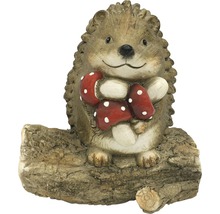 Dekofigur Igel mit Pilzen auf Baumstamm