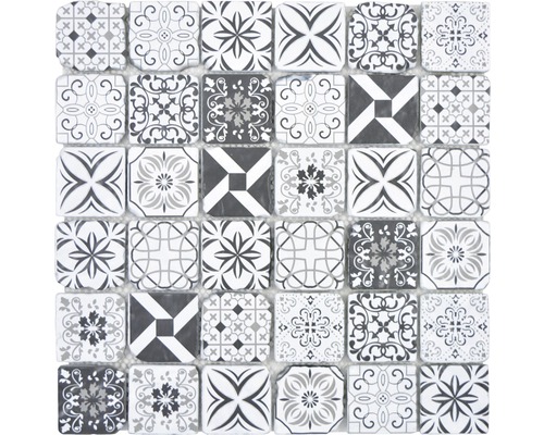 Mosaïque en verre XCM 8RBW47 30x30 cm blanc/noir Carreaux de mosaïque avec différents motifs