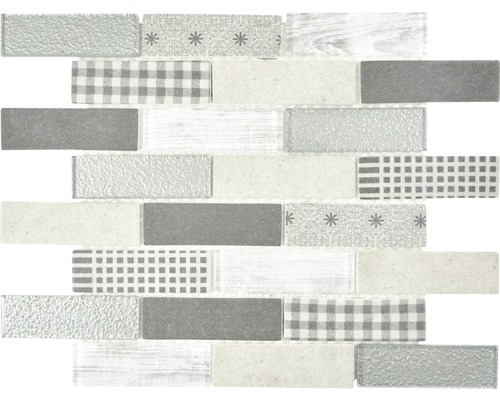 Mosaïque en verre XCM BR89 Brick 29,7x25,8 cm gris Mosaïque avec différents motifs