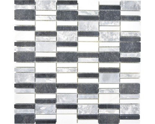 Mosaïque en pierre naturelle XNM BC449 30x30 cm noir/blanc/gris Mosaïque en marbre composée de pièces rectangulaires