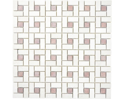 Natursteinmosaik XNM BS27 30.5x30.5 cm beige/rot Mosaikfliese mit geometrischem Muster aus Marmor