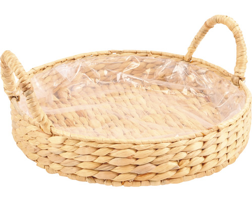 Dekorative Schale aus Wasserhyazinthe mit Griffen und Kunststofffolie