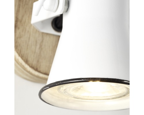 Weisse Wandleuchte mit Holzelement