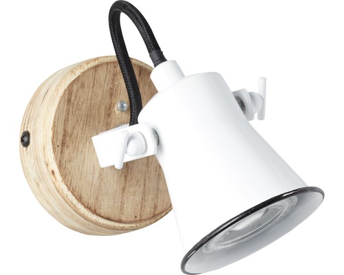 Wandleuchte mit Holzfuß und verstellbarem Lampenkopf