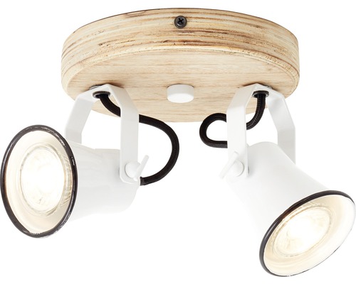 Deckenleuchte mit zwei Strahlern und Holzsockel