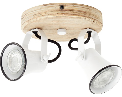 Deckenleuchte mit zwei Strahlern und Holzsockel