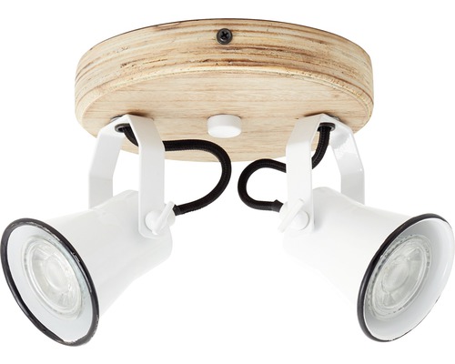 Deckenleuchte mit zwei Strahlern, Holz und Metall