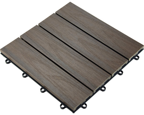 Quadratische Terrassenfliese mit Holzoptik und Klicksystem