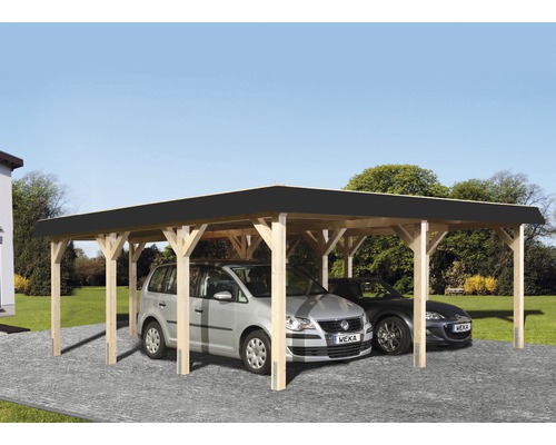 Carport double weka à toit plat 615 taille1 622x639 cm nature