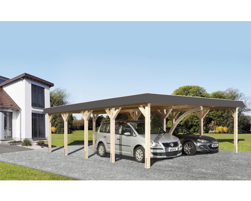 Carport double weka à toit plat 615 taille2 622x832 cm nature