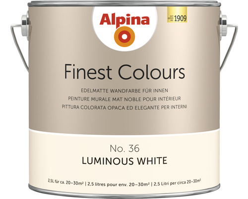 Alpina Finest Colours sans conservateurs luminous white 2,5 l