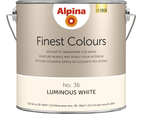 Alpina Finest Colours konservierungsmittelfrei luminous white 2,5 L Alpina Finest Colours Innenfarbe, Luminous White, 2,5 Liter